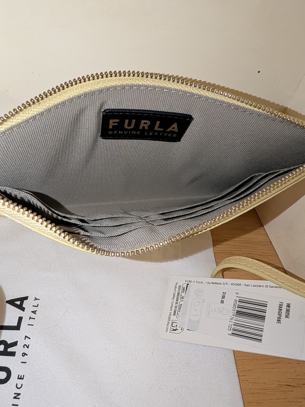 Furla Pale Yellow Saffiano Leather Wristlet - Picture 5 of 6